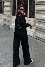 Half Zip Sweatshirt Wide Leg Pants Set
