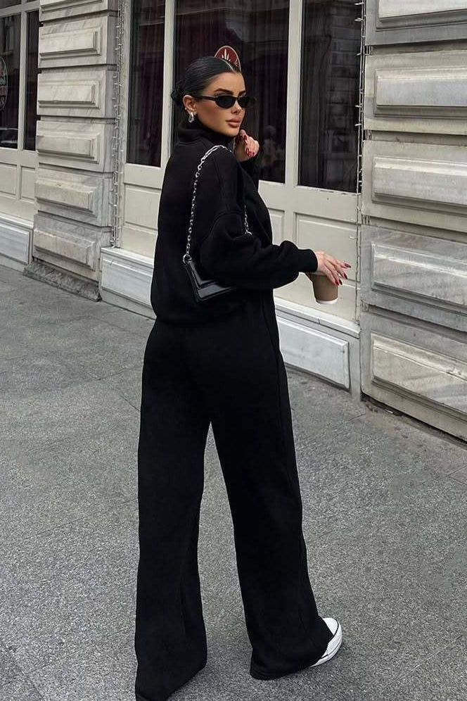 Half Zip Sweatshirt Wide Leg Pants Set