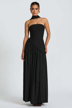 Solid Bustier High Slit Formal Dress