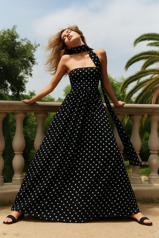 Polka Dot Off-Shoulder Cami Tie Maxi Dress Secondary image