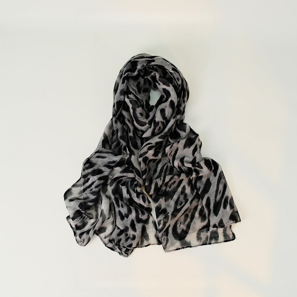Leopard Pattern Thin Cotton Linen Touch Wrap Scarf