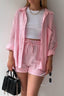 Textured Lapel Long Sleeve Top High Waist Shorts Set