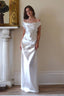 Satin Off Shoulder Backless Tie Waist Slim Fit Long Sexy Prom Dress
