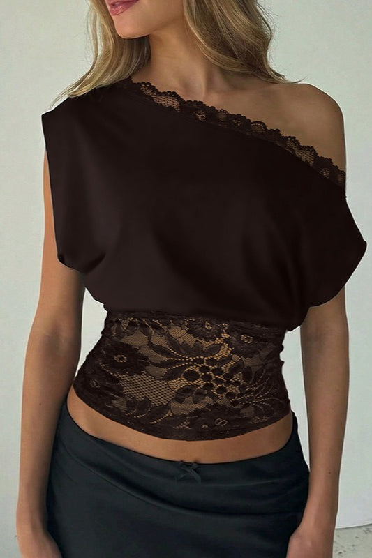 Black Lace Patchwork Sleeveless Slim Crop Top Secondary image