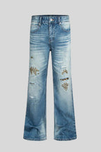 Rivet Lightning Distressed Flare Jeans