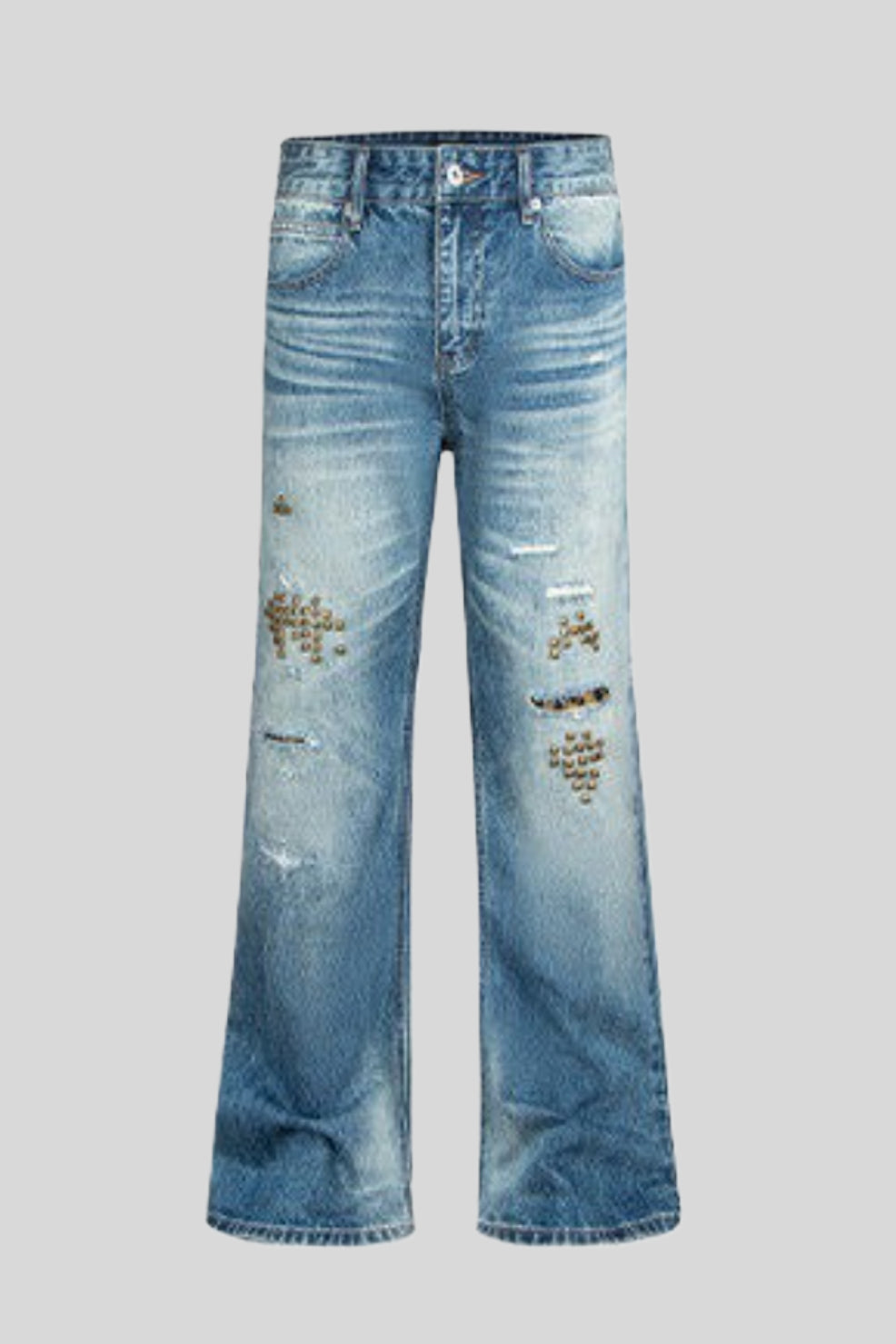 Rivet Lightning Distressed Flare Jeans