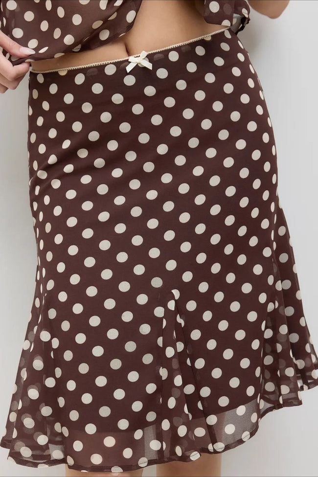 High Waist Polka Dot Chiffon Mermaid Midi Skirt Main image