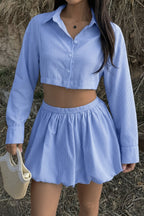 Blue White Stripe Bubble Hem Skirt Set