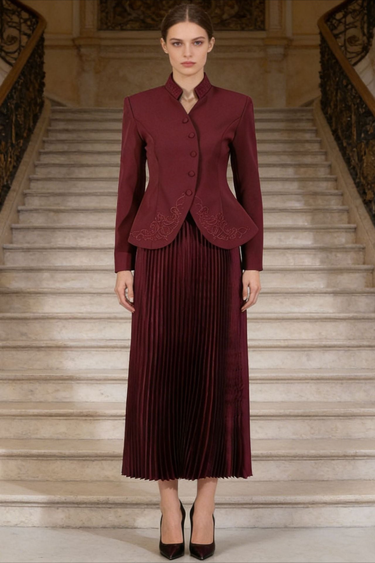 Elegant Two Piece Blazer Pleated Skirt Set Secondary image