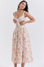 Strap Slit Fit Flare Floral Dress