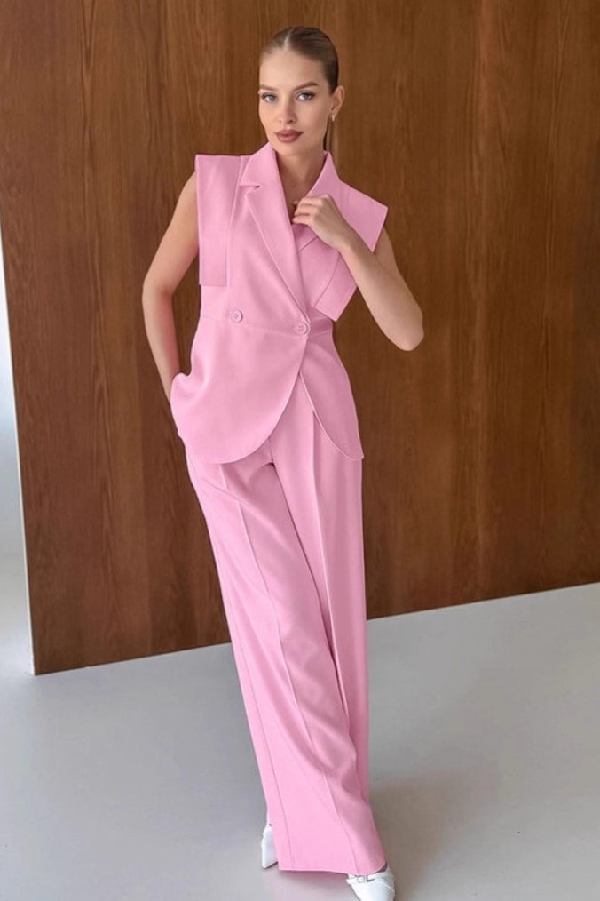 Pink Two Piece Vest Pants Set Secondary image