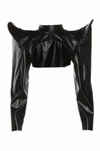 Exaggerated Pointed Shoulder High Neck Bolero Jacket