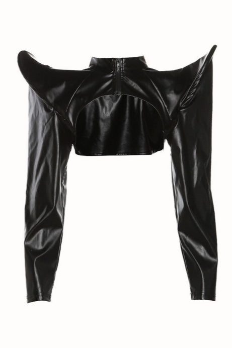 Exaggerated Pointed Shoulder High Neck Bolero Jacket