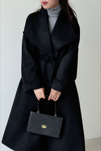 Drawstring Notch Collar Long Relaxed Overcoat