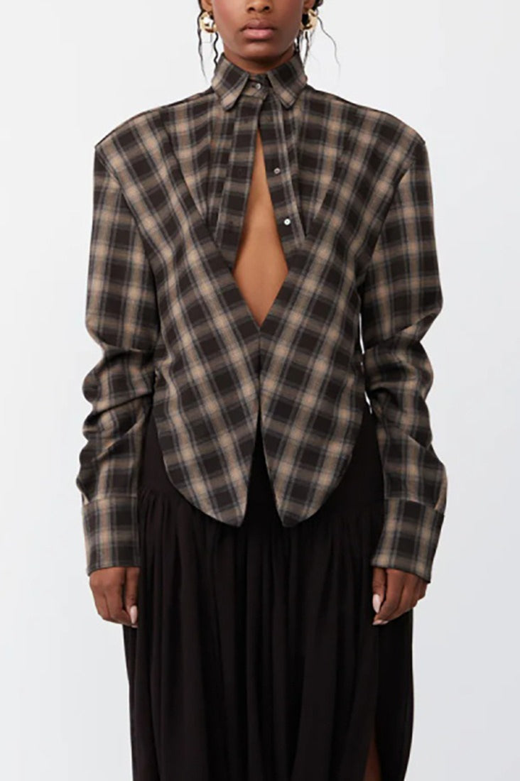 Asymmetric Slim Fit Plaid Blouse Main image