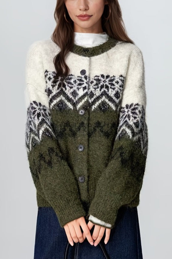 Colorblock Loose Fit Snowflake Knit Sweater Main image