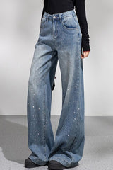 Sparkly Rhinestone Loose Wide Leg Jeans