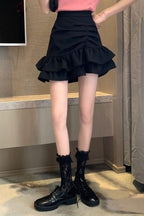 High Waist Pink Flounce Hem Asymmetrical Skirt