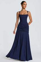 Square Neck Ruched Milk Silk Formal Dress