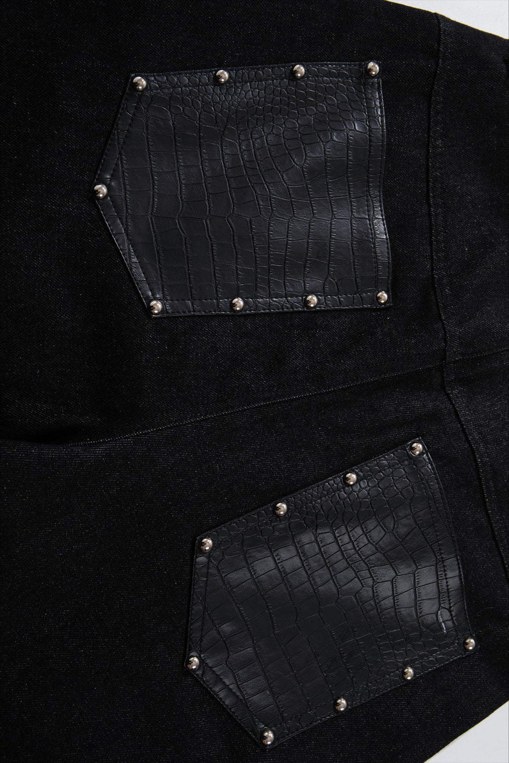 Studded Faux Leather Patchwork Wide Leg Pants