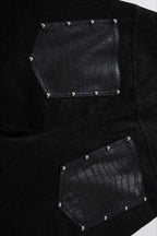 Studded Faux Leather Patchwork Wide Leg Pants