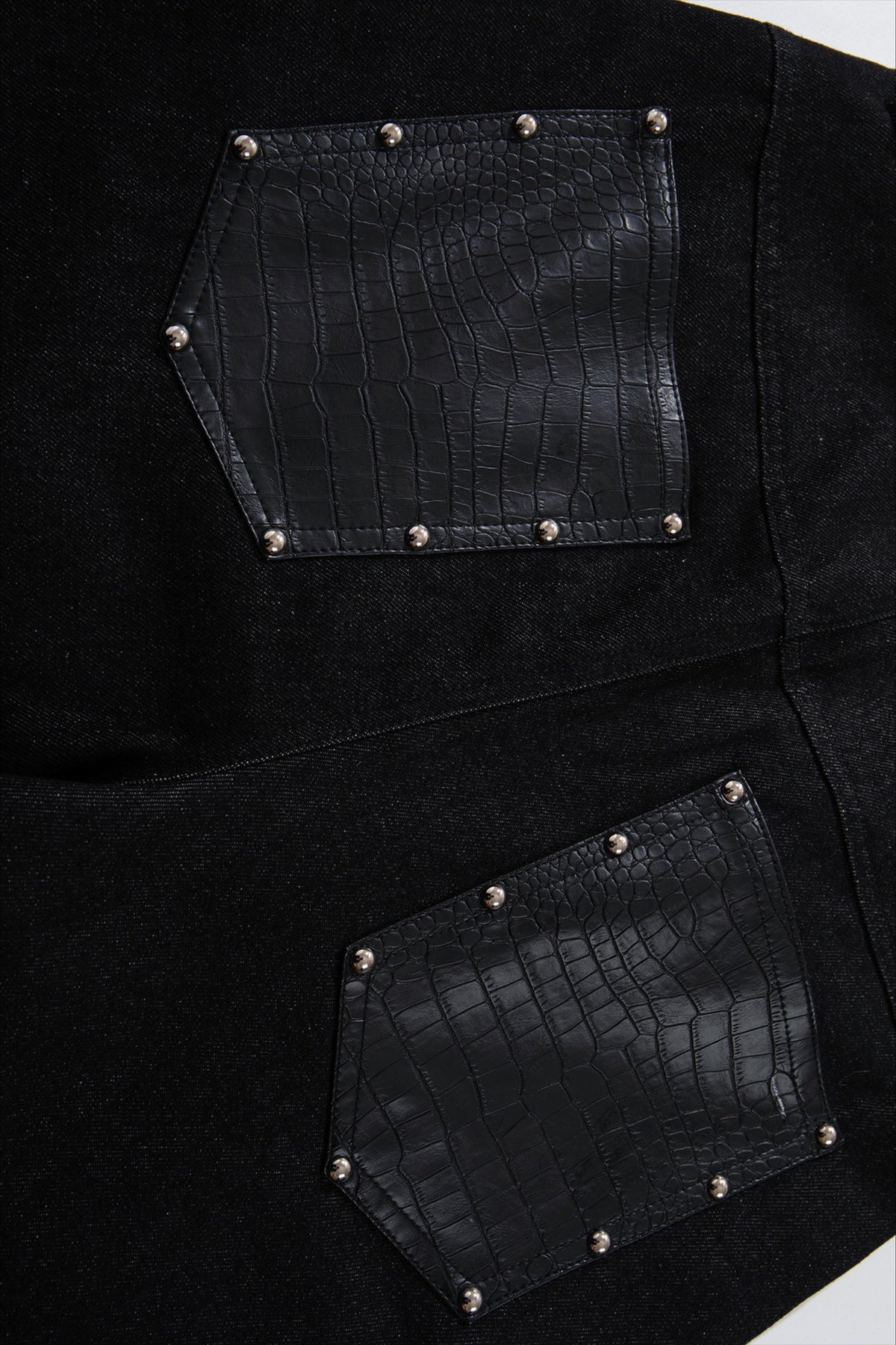 Studded Faux Leather Patchwork Wide Leg Pants