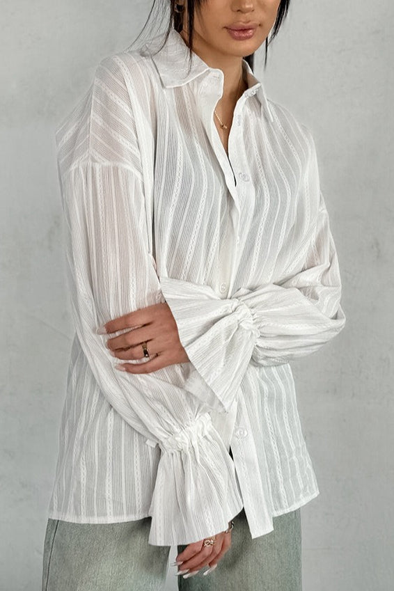 Flare Sleeve Jacquard Tie Blouse Secondary image