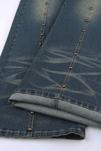 Front Rivet Slim Flare Leg Long Jeans