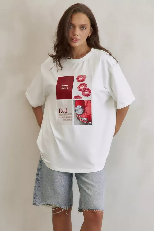 Cotton Graphic Print Loose Fit Casual Short Sleeve Tee Main image