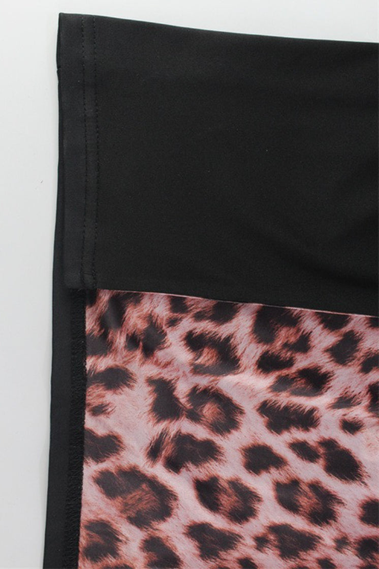 Reversible Leopard Print Crop Top Side Slit Maxi Skirt Set
