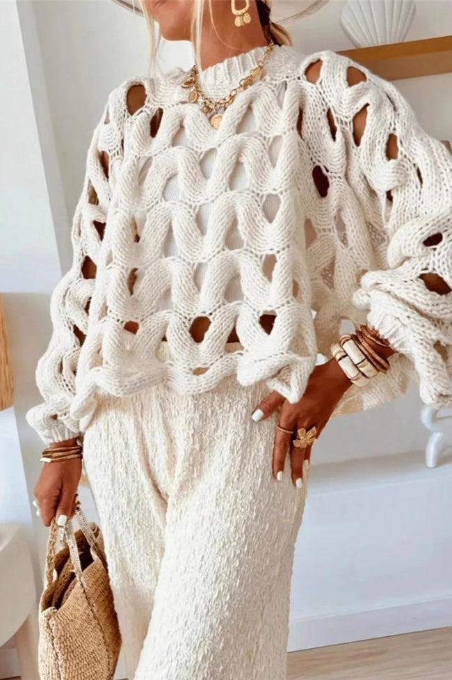 Crochet Knit Hollow Out Pullover Sweater S / White Main image