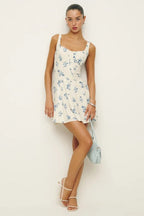 Square Neck Backless Strap A Line Floral Dress