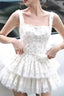 Square Neck Lace Layered Mini Floral Dress
