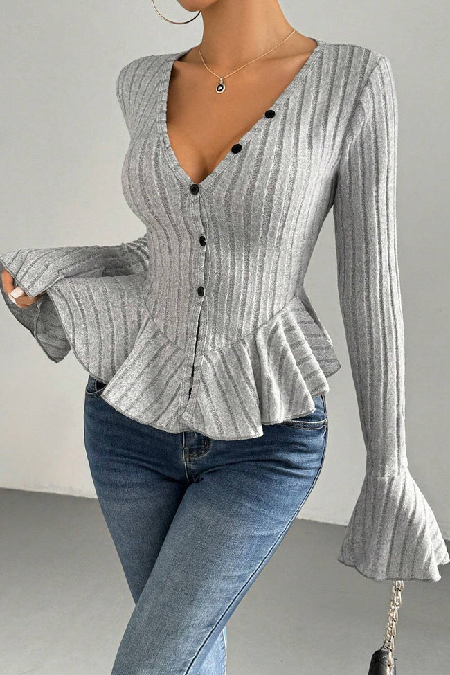 Flounced V-Neck Bodycon Knit Top Main image
