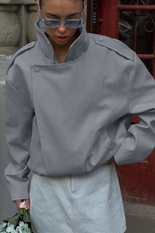 Stand Collar Long Sleeve Tailored Jacket S / Grey Main image