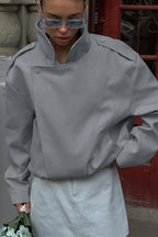 Stand Collar Long Sleeve Tailored Jacket S / Grey