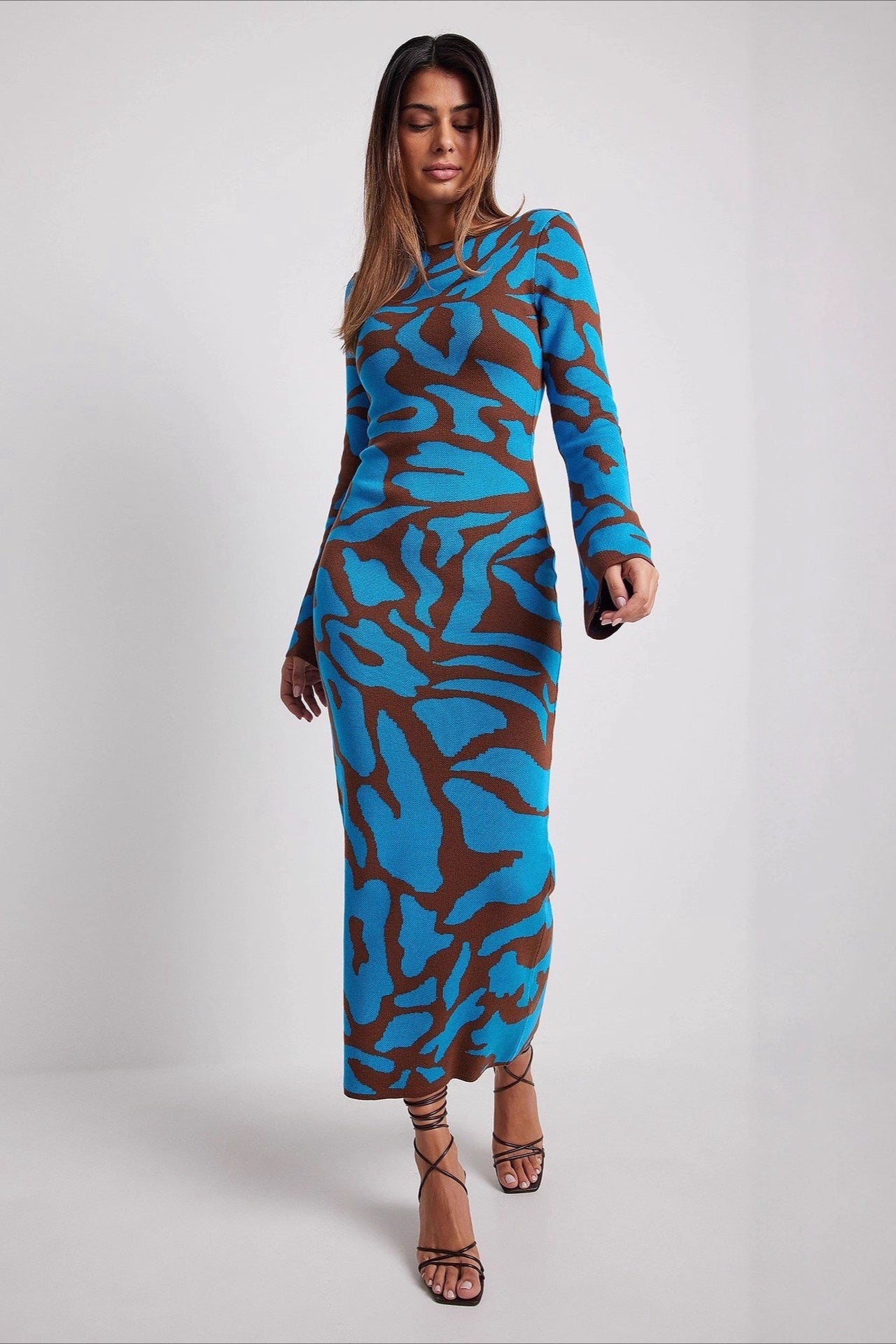 Knit Leopard Print Long Sleeve Sweater Dress Main image