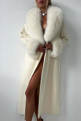 Elegant Oversized Fur Trim Overcoat