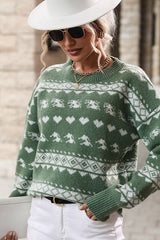 Christmas Color Block Crew Neck Snowflake Sweater