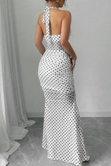 Polka Dot Backless Cami Mesh Maxi Dress