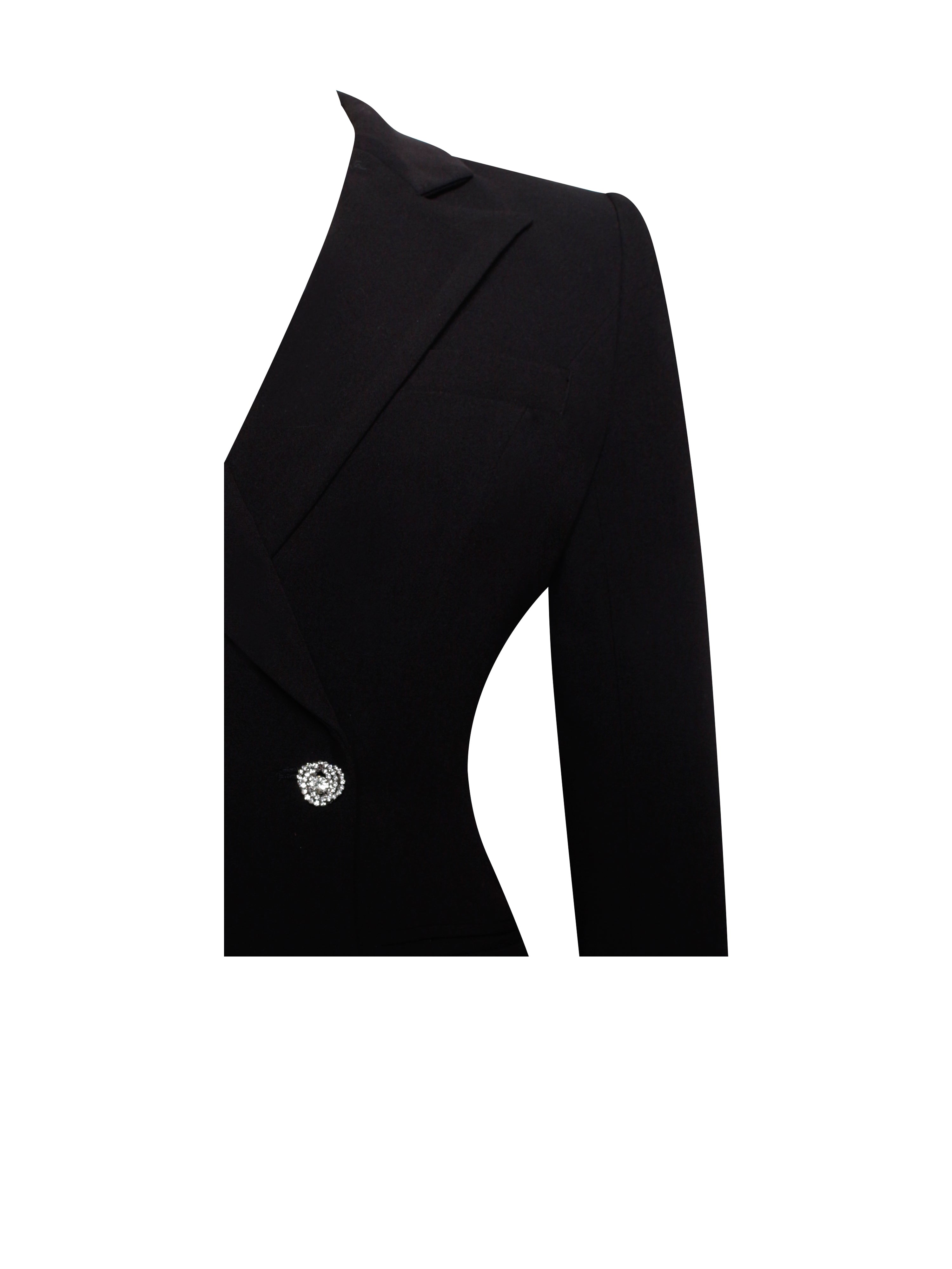 Quilla Black Feather Crystal Graceful Sleeve Backless Blazer Dress Dresses