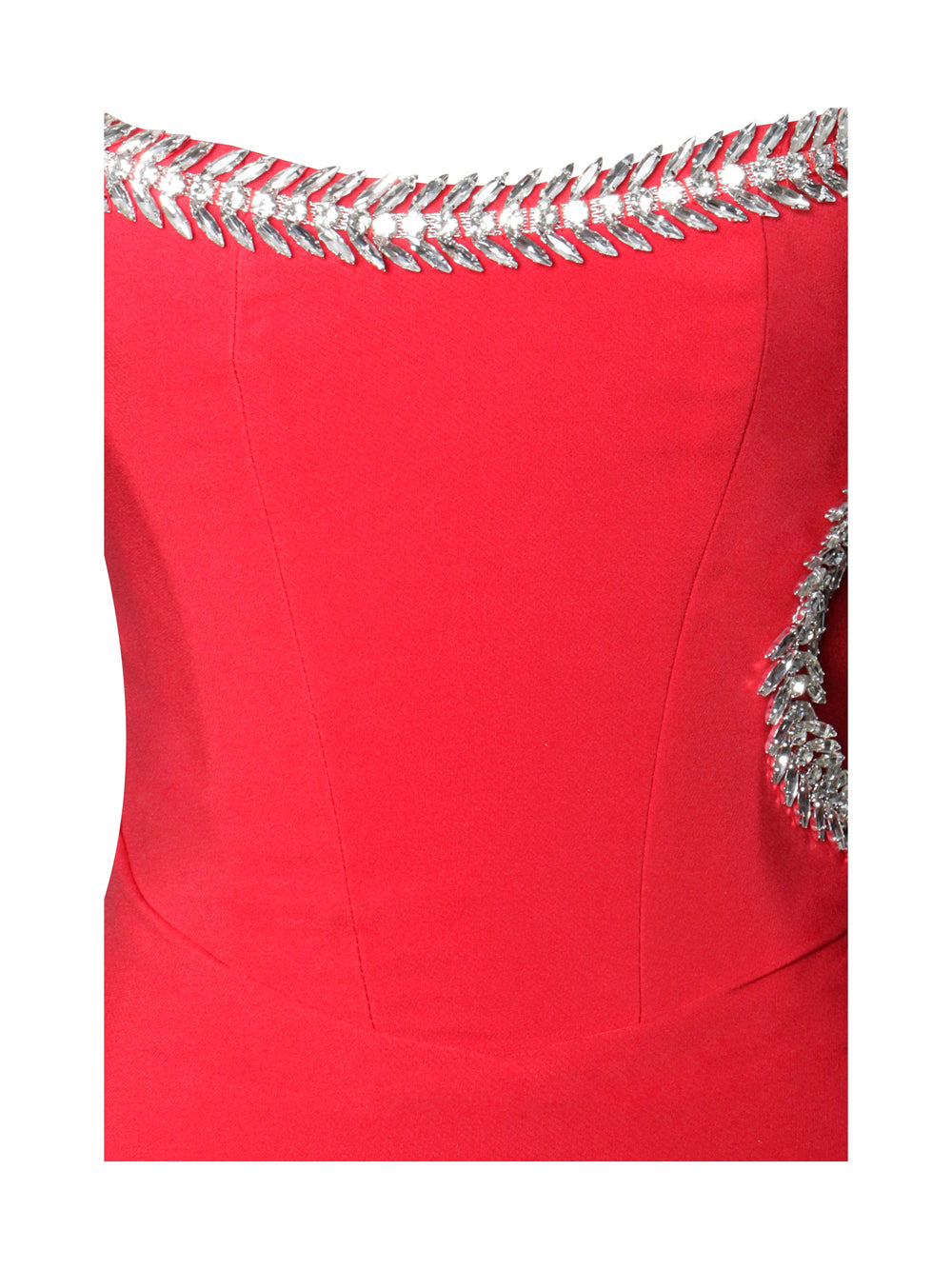 Xoana Red Crystal Charming Embellished High Slit Gown Dresses