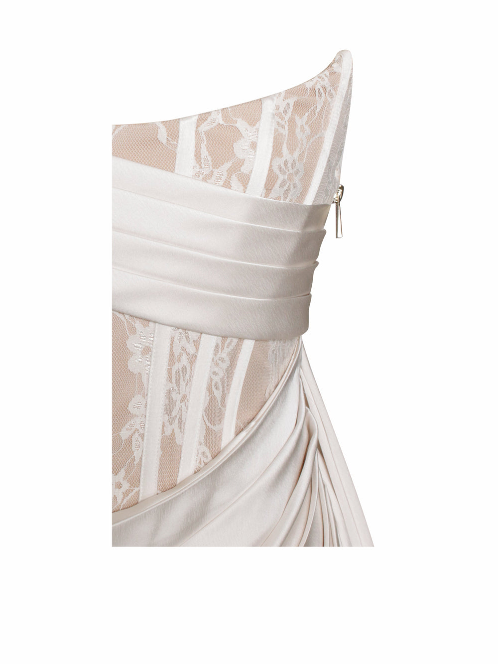 Callie Pearl White Lace Graceful Satin Corset High Slit Gown Gowns