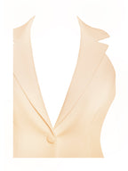 Reyna Beige Backless Charming Pleated Mini Blazer Dress Dresses