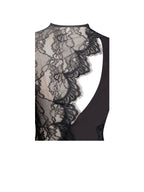 Weslyn Black Satin Charming Lace High Slit Dress Dresses