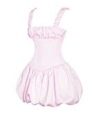 Aubrey Pink Satin Charming Bubble Hem Mini Dress Dresses