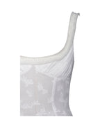 Ulissa White Square Neck Jacquard Trendy Textured High Slit Maxi Dress Dresses