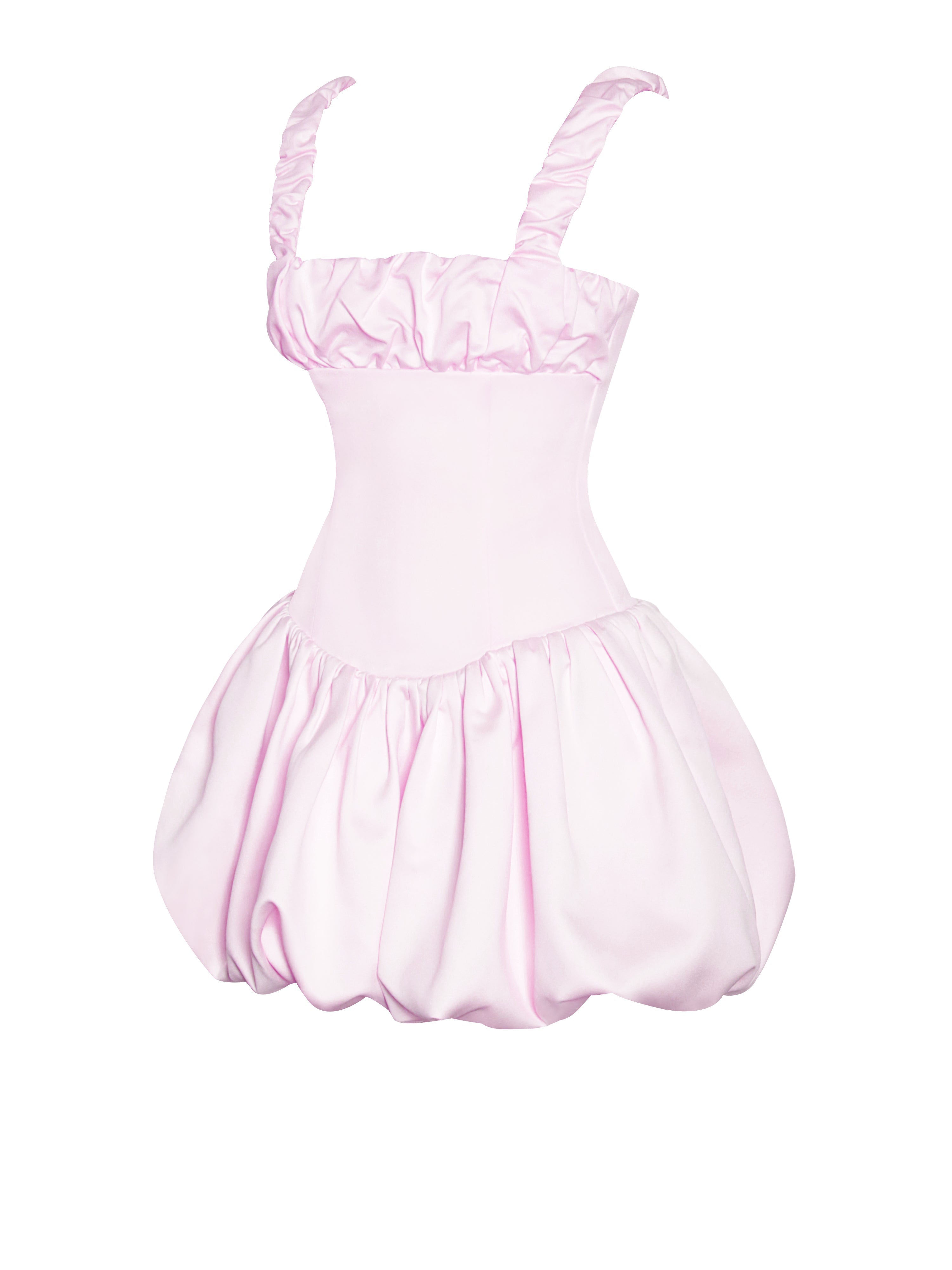 Aubrey Pink Satin Charming Bubble Hem Mini Dress Dresses