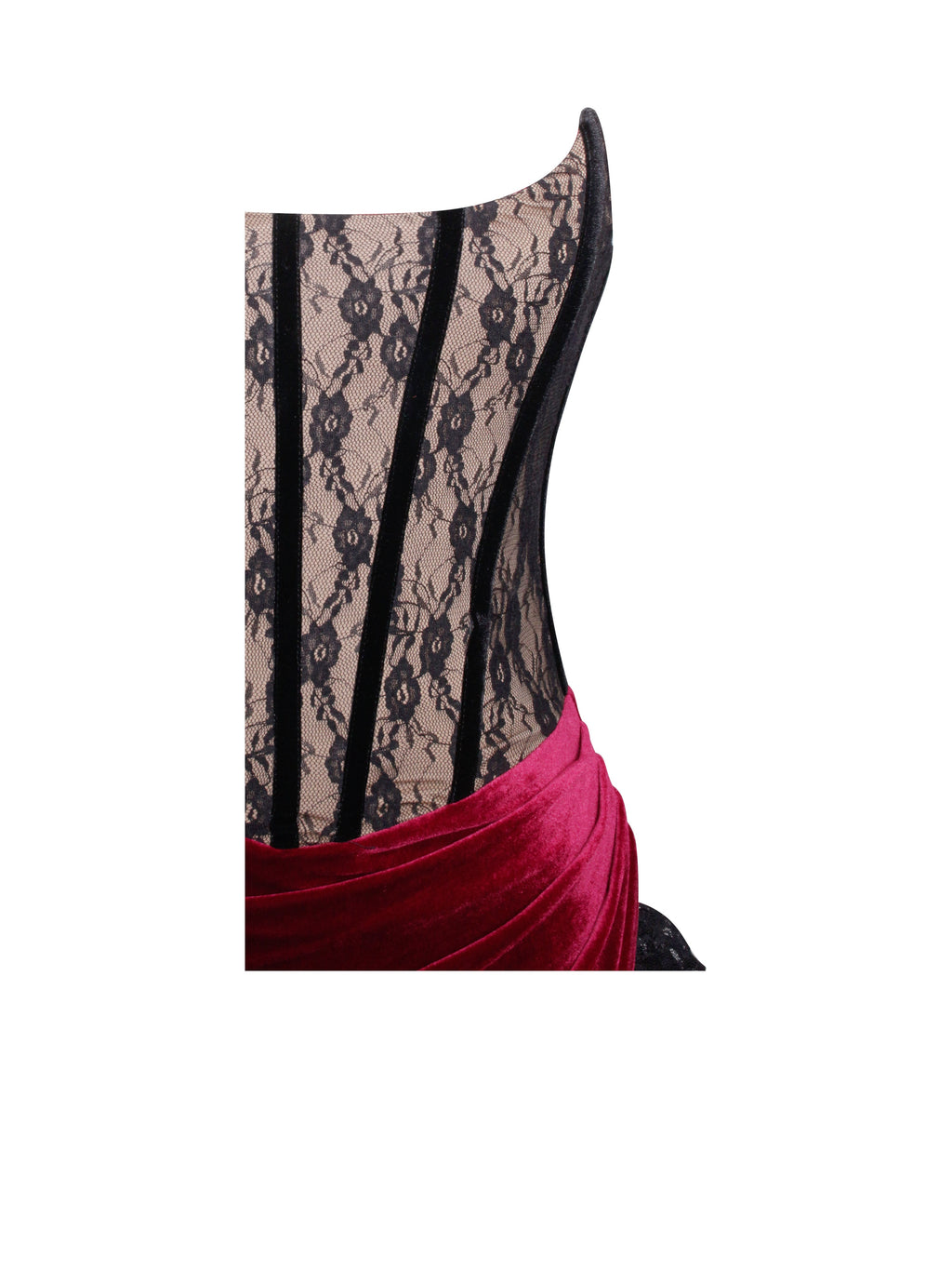 Gaia Burgundy Lace Velvet Graceful Corset Side Slit Dress Dresses