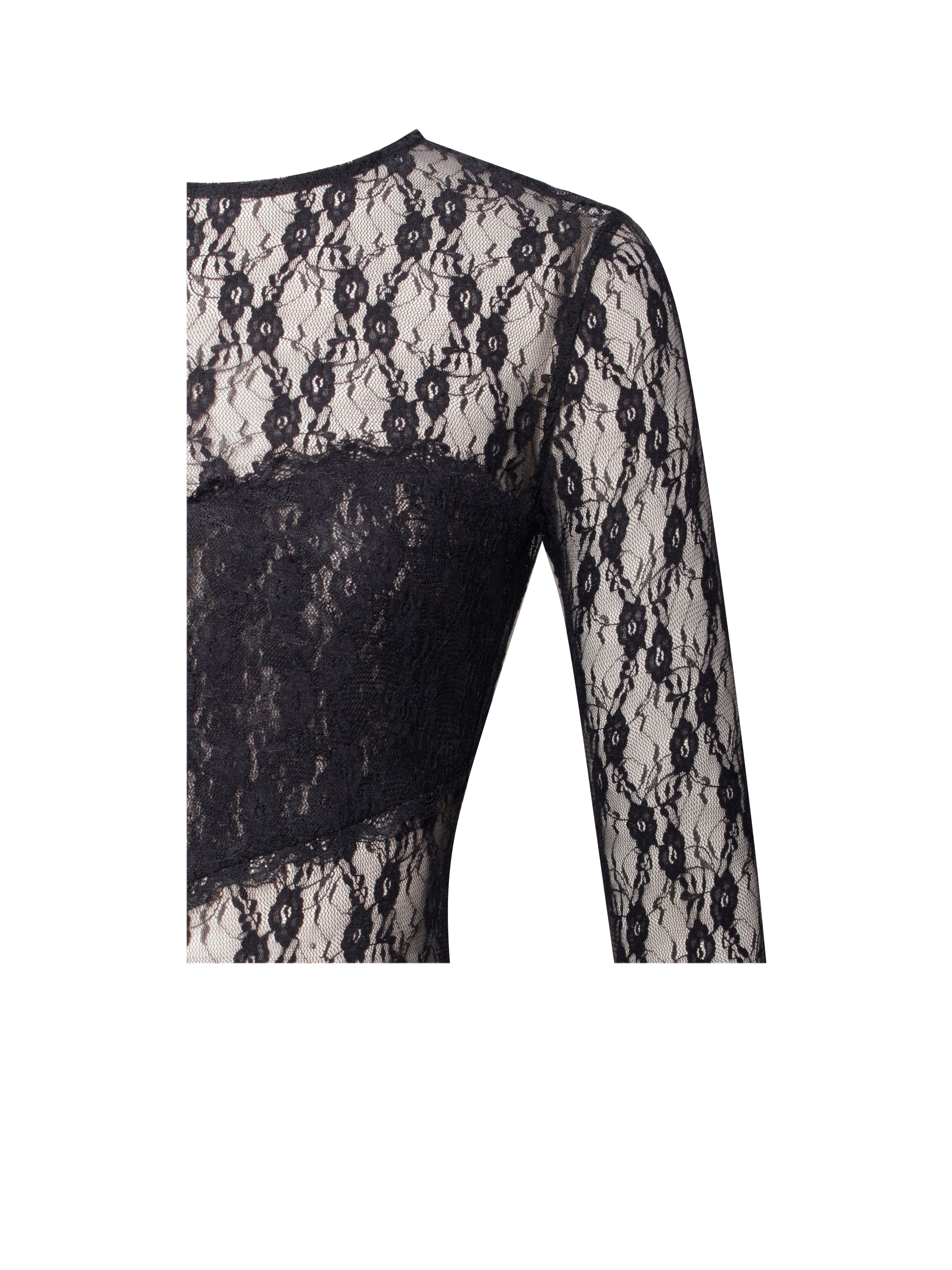 Omaira Black Lace Charming Long Sleeve Ruffle Dress Dresses